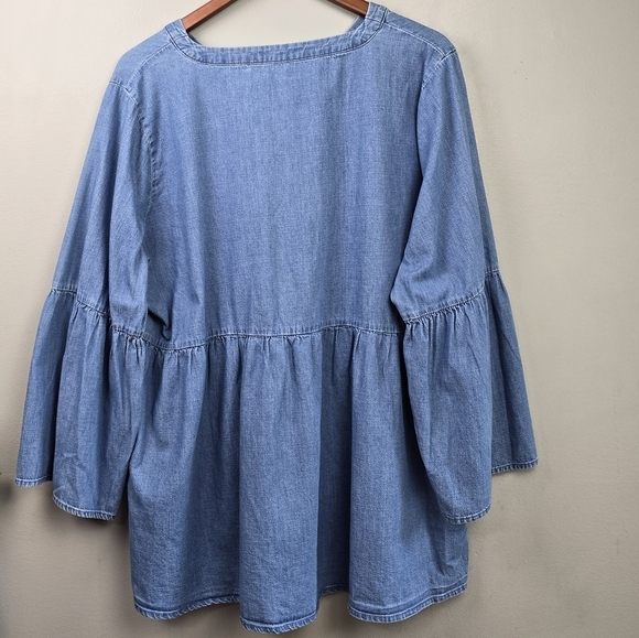 LANEBRYANT‎ Chambray Bell Sleeve V-neck Blouse Blue Womens Plus Sz 18/20 - Picture 6 of 12